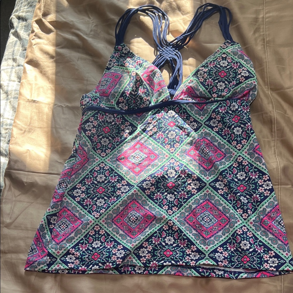 SO Women's Swim Top - Blue and Pink Pattern